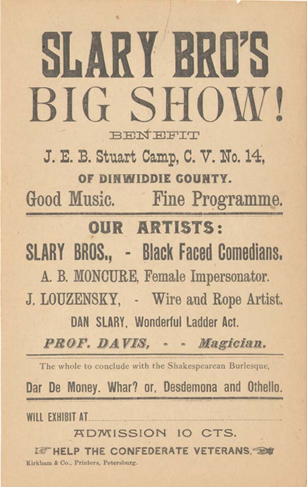 Confederate Veterans Handbill Benefit J.E.B. Stuart Camp